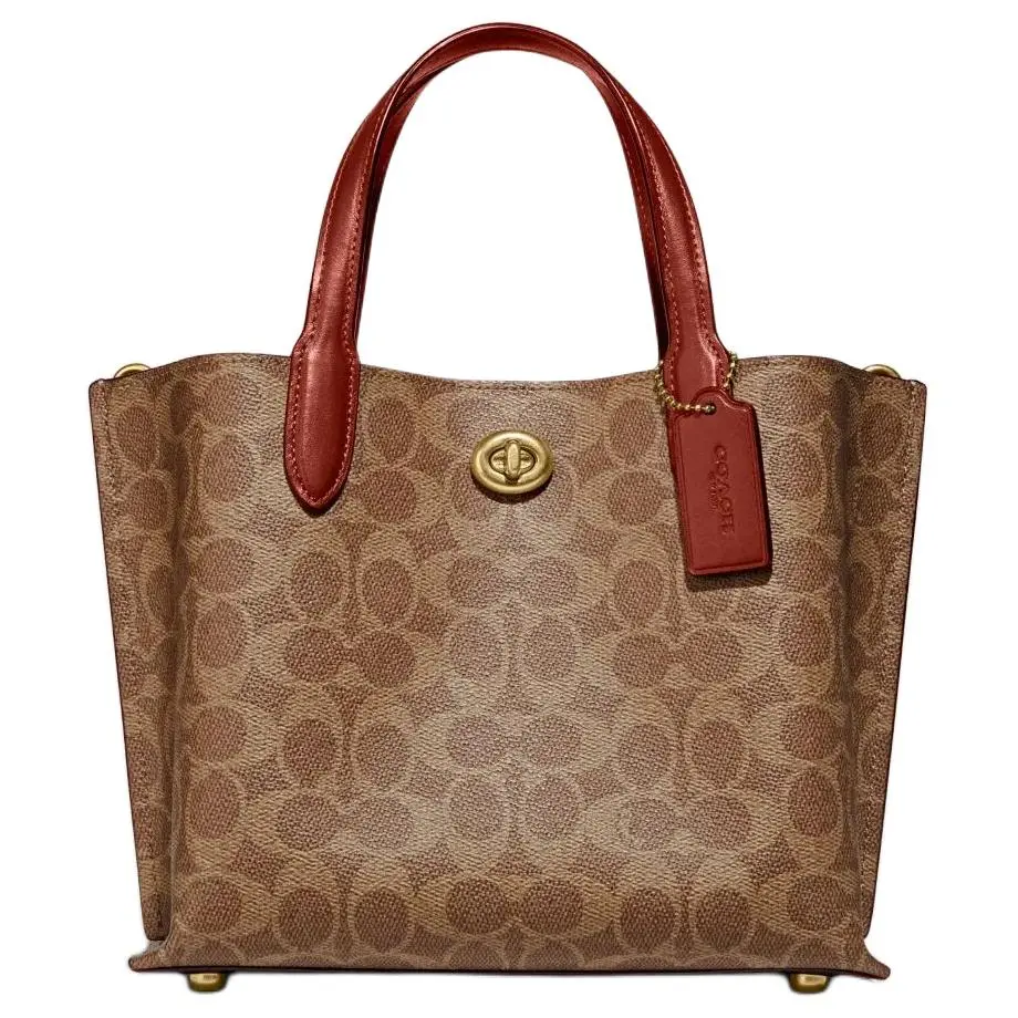 COACH Willow Leather Tote Bag, Shopping Bag, Shoulder Bag, Crossbody Bag, Handbag Medium Women's Brown Red
