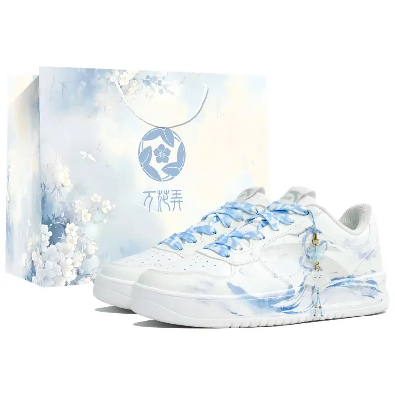 Anta Slip Resistant Abrasion Resistant Low top Skateboard Shoes Unisex White Blue