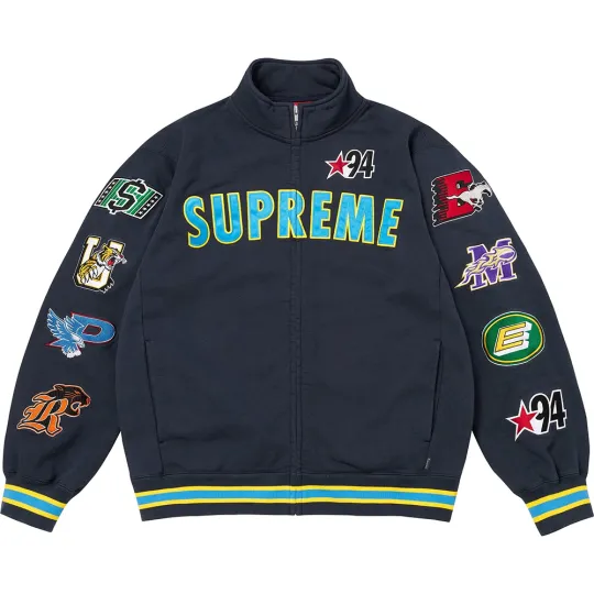 Supreme SS26 WEEK6 Mascots Толстовка на молнии Толстовка на молнии с контрастной вышивкой и воротником-стойкой, с длинными рукавами для мужчин и женщин.