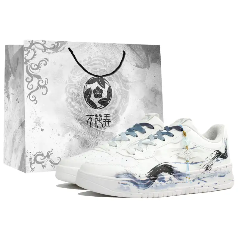 Anta Slip Resistant, Abrasion Resistant, Height Increasing Low top Skateboard Shoes Unisex White Blue