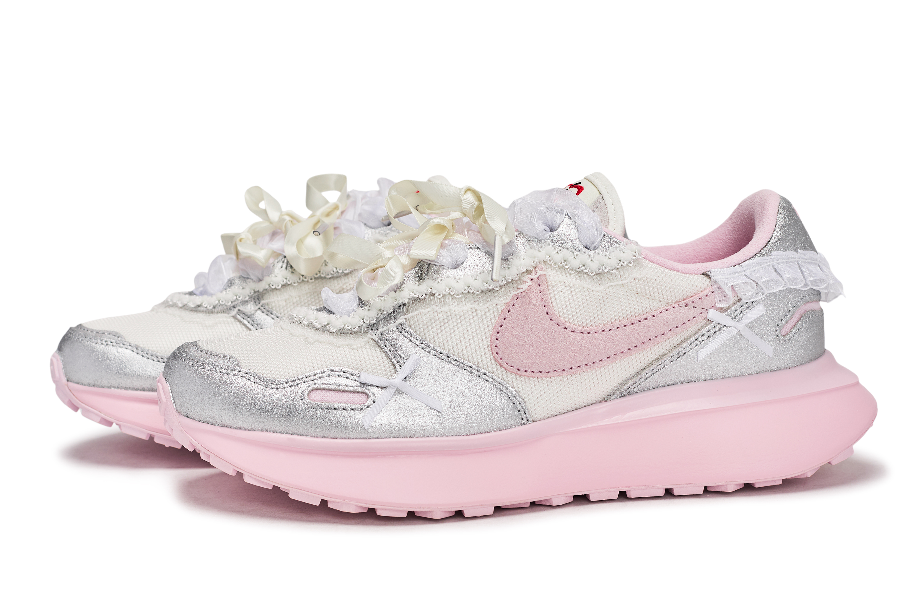 Nike Phoenix Waffle Slip Resistant Abrasion Resistant Low top Running Shoes Women’s Pink White Silver
