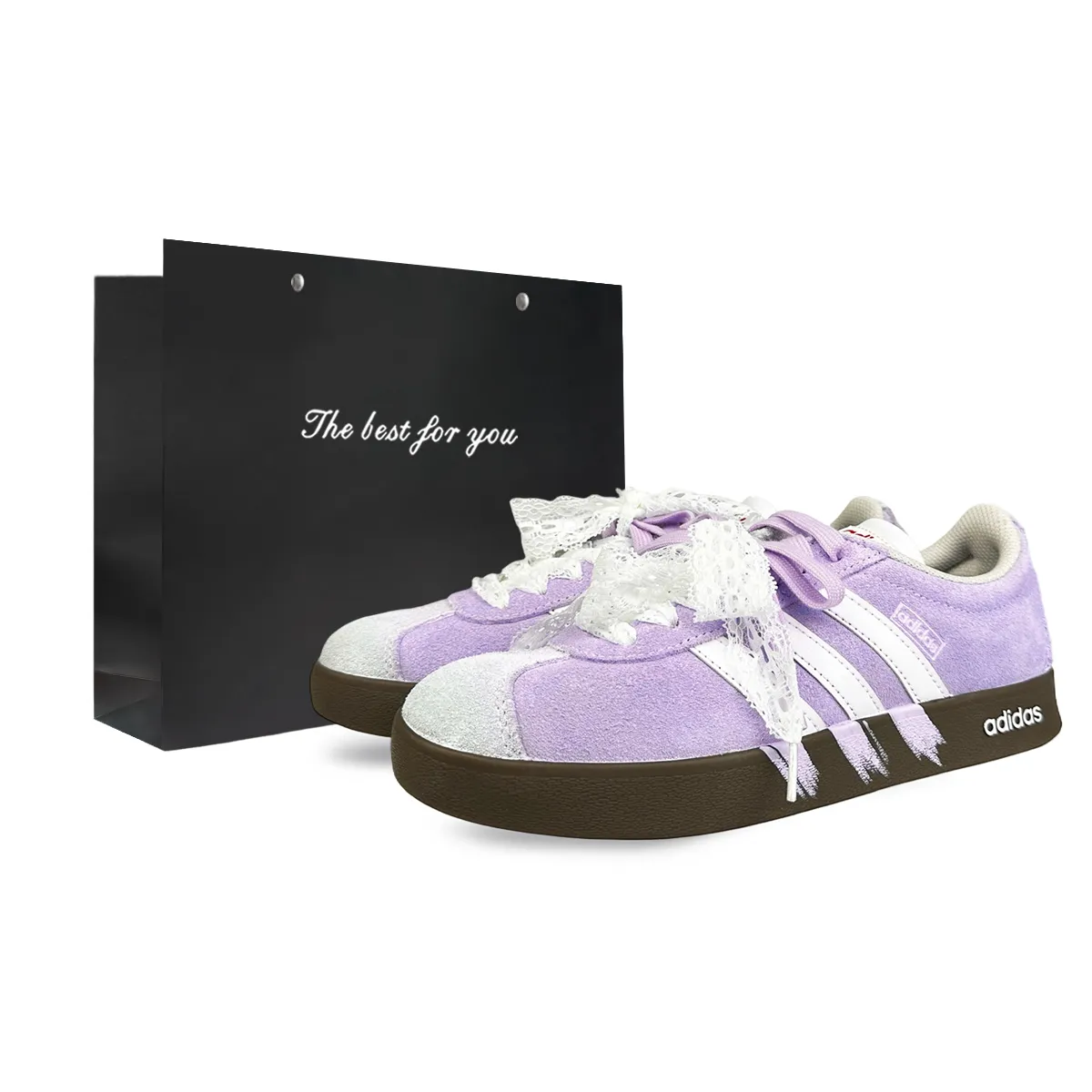 Adidas VL COURT 2.0 Cushioning Abrasion Resistant Low top Skateboard Shoes Unisex White Purple