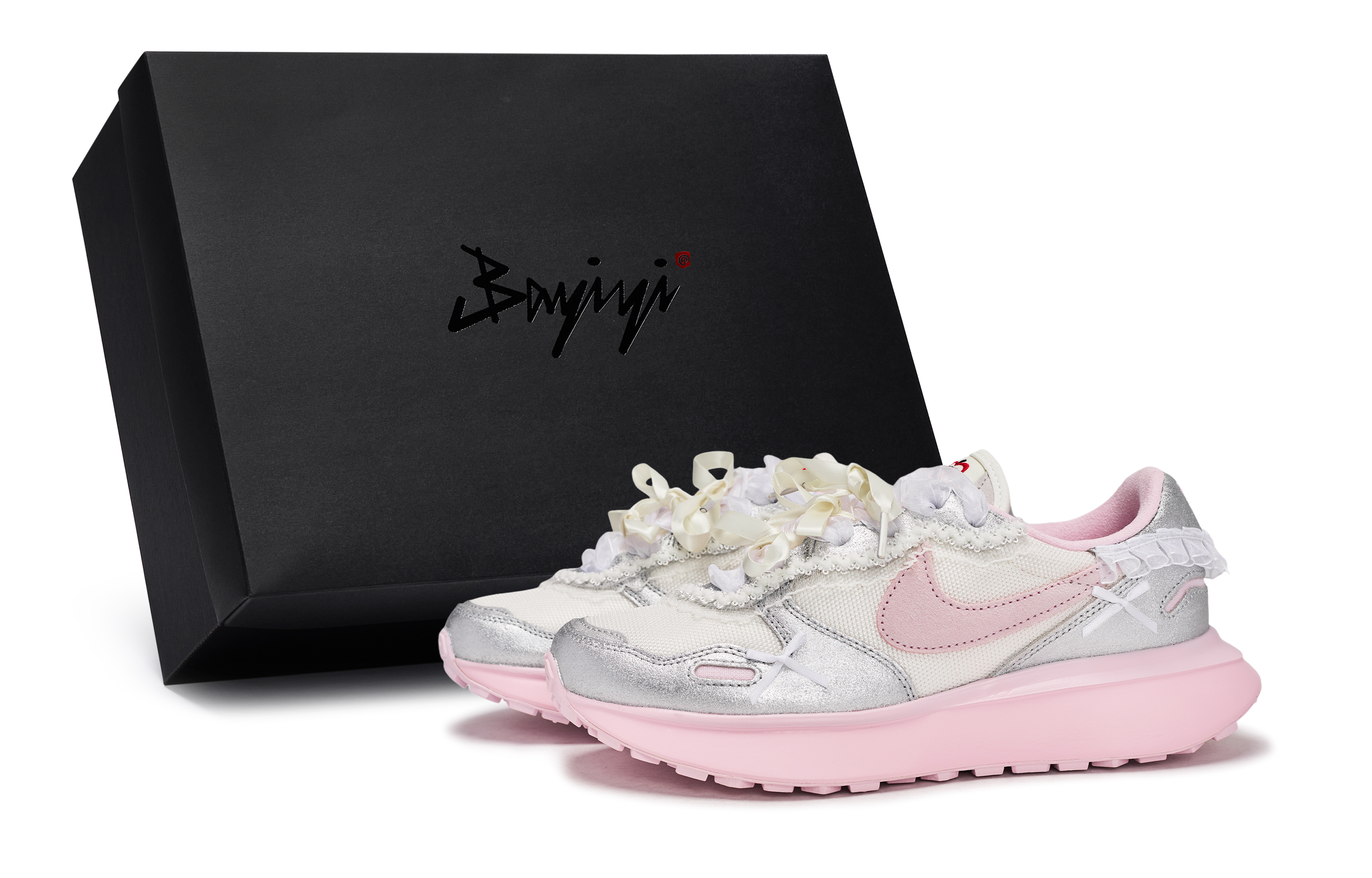 Nike Phoenix Waffle Slip Resistant Abrasion Resistant Low top Running Shoes Women’s Pink White Silver