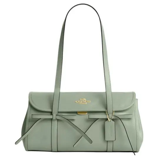 COACH BRIDGET 34 аксессуары с бантом классическая золотая этикетка из гладкой зернистой коровьей кожи сумка на плечо сумка большого размера женская светло-шалфейного цвета