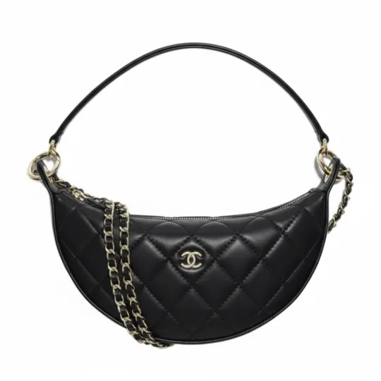 CHANEL Chanel 26S Стеганая кожаная сумка с двойным логотипом C и ромбовидной цепочкой, женская черная сумка через плечо из овечьей кожи