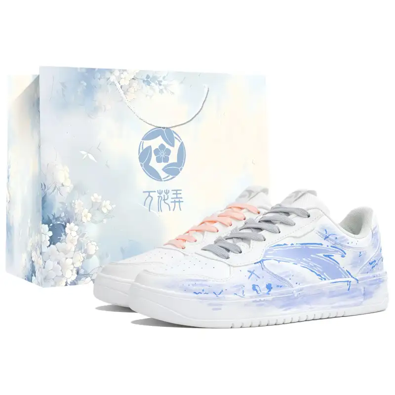 Anta Slip Resistant Abrasion Resistant Low top Skateboard Shoes Unisex Blue Pink Mismatched