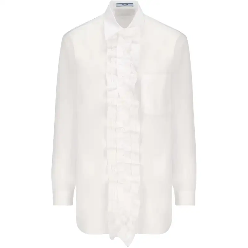 PRADA Shirts Women's White Polo Collar Moderate