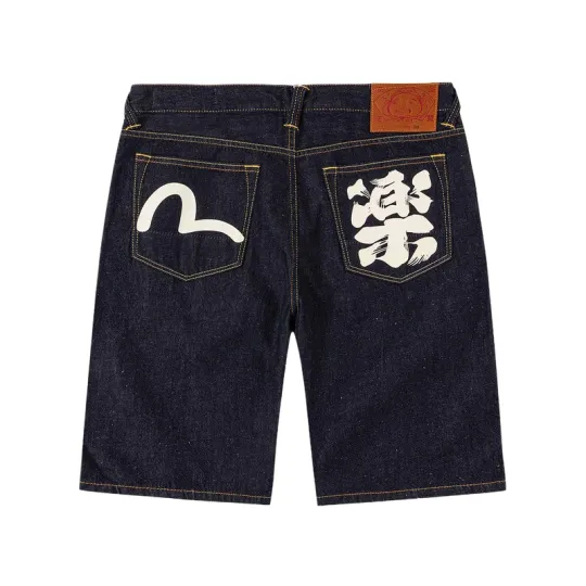 EVISU 2026 Летние мужские джинсовые шорты с карманами и принтом чайки и китайских иероглифов