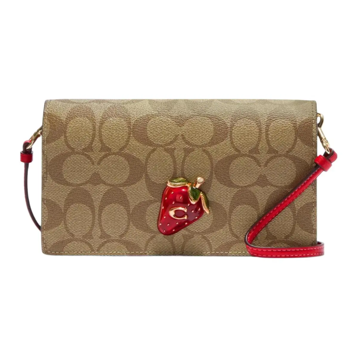 COACH Anna 20 Signature Coated Canvas And Smooth Leather Crossbody Bags Small Women's Brown & Red