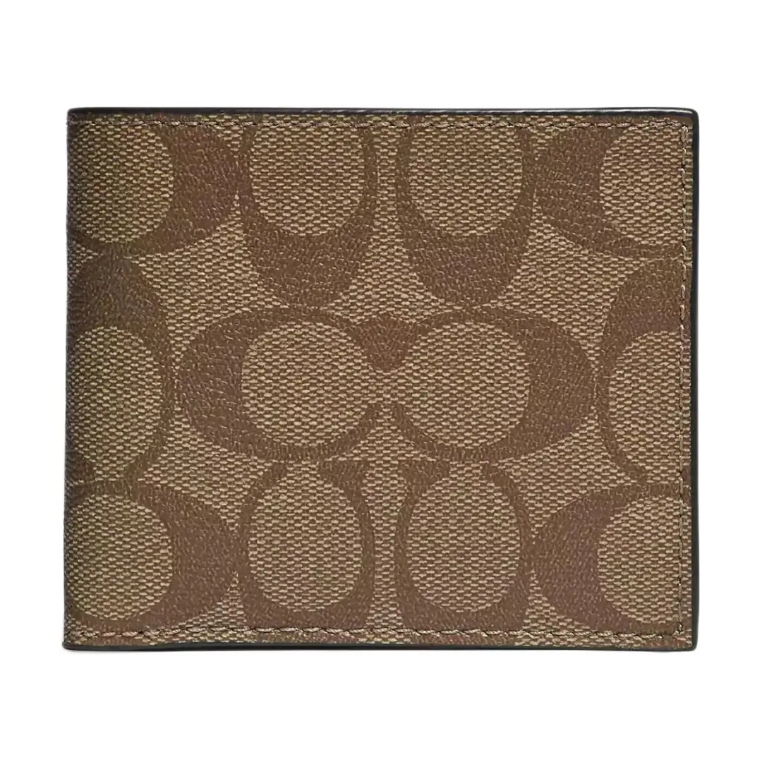 COACH Billfold Wallet Leather With PVC With Canvas Wallet Men's Khaki
