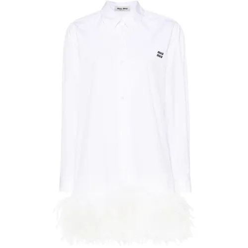 MIU MIU Logo Embroidered Mini Shirt Dress
