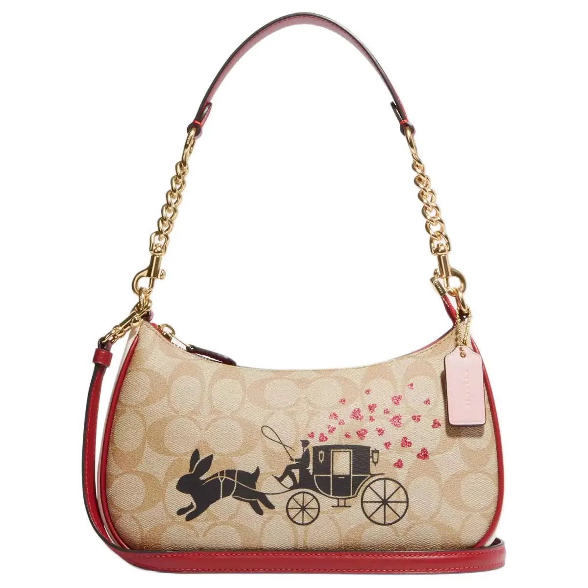 COACH Teri Cow Leather Detail Handbag, Shoulder Bag Medium Women's Khaki