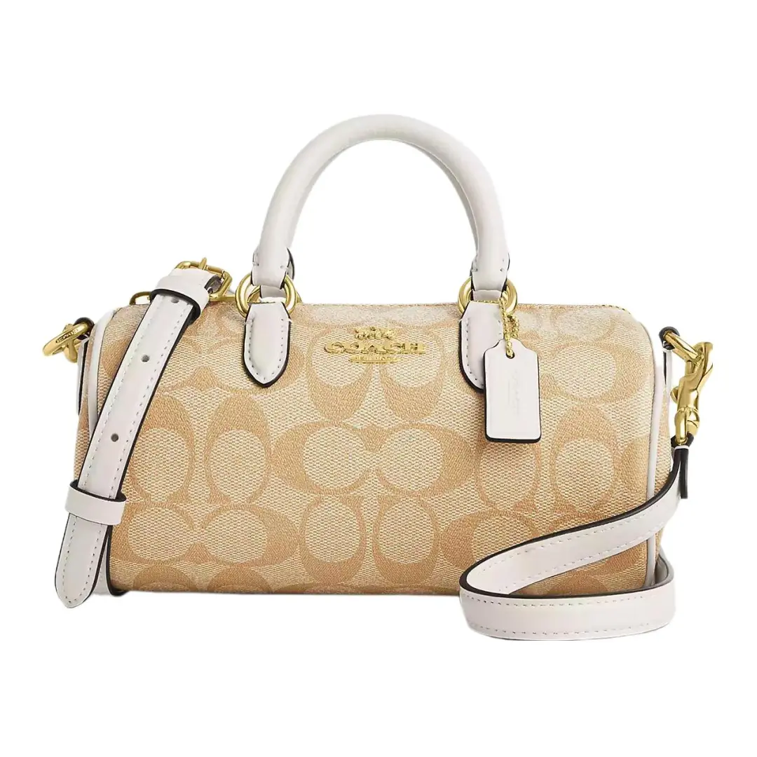 COACH Lacey Canvas With Leather Boston Bag, Handbag, Shoulder Bag, Crossbody Bag Small Women's Khaki