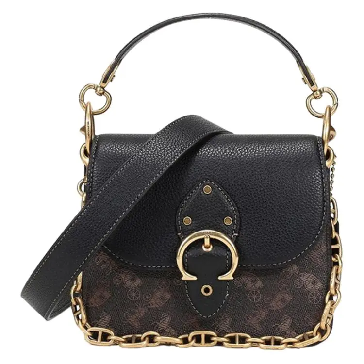 COACH Beat Coated Canvas Leather Square Bag, Portable Crossbody Bag, Shoulder Bag Small Women's Truffle Black
