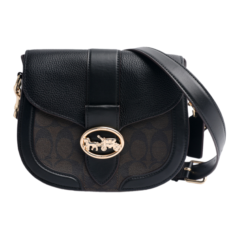 COACH Georgie Coated Canvas With Leather Crossbody Bags Small Women's Dark Brown Black