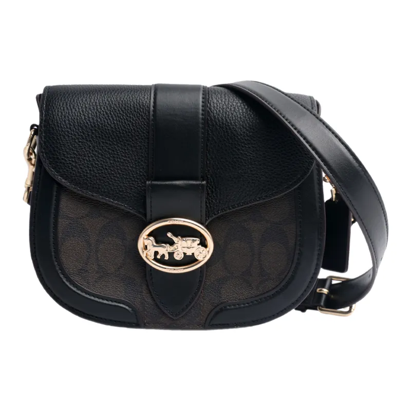 COACH Georgie Coated Canvas With Leather Crossbody Bags Small Women's Dark Brown Black