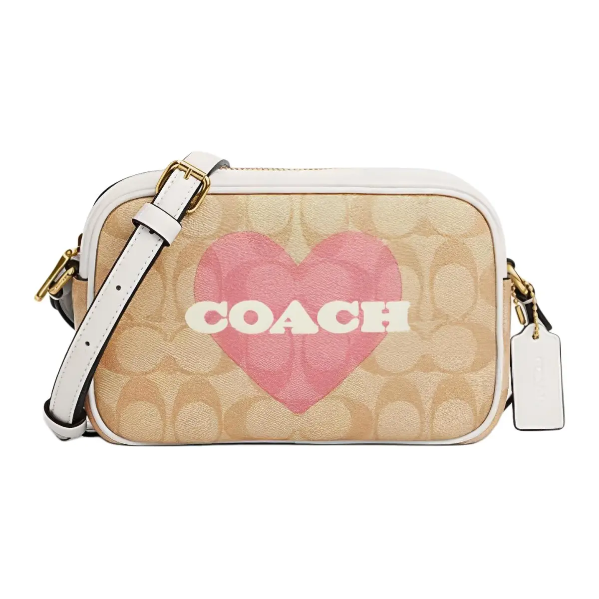 COACH Jamie Artificial Leather Shoulder Bag, Crossbody Bag Small Women's Khaki & Pink