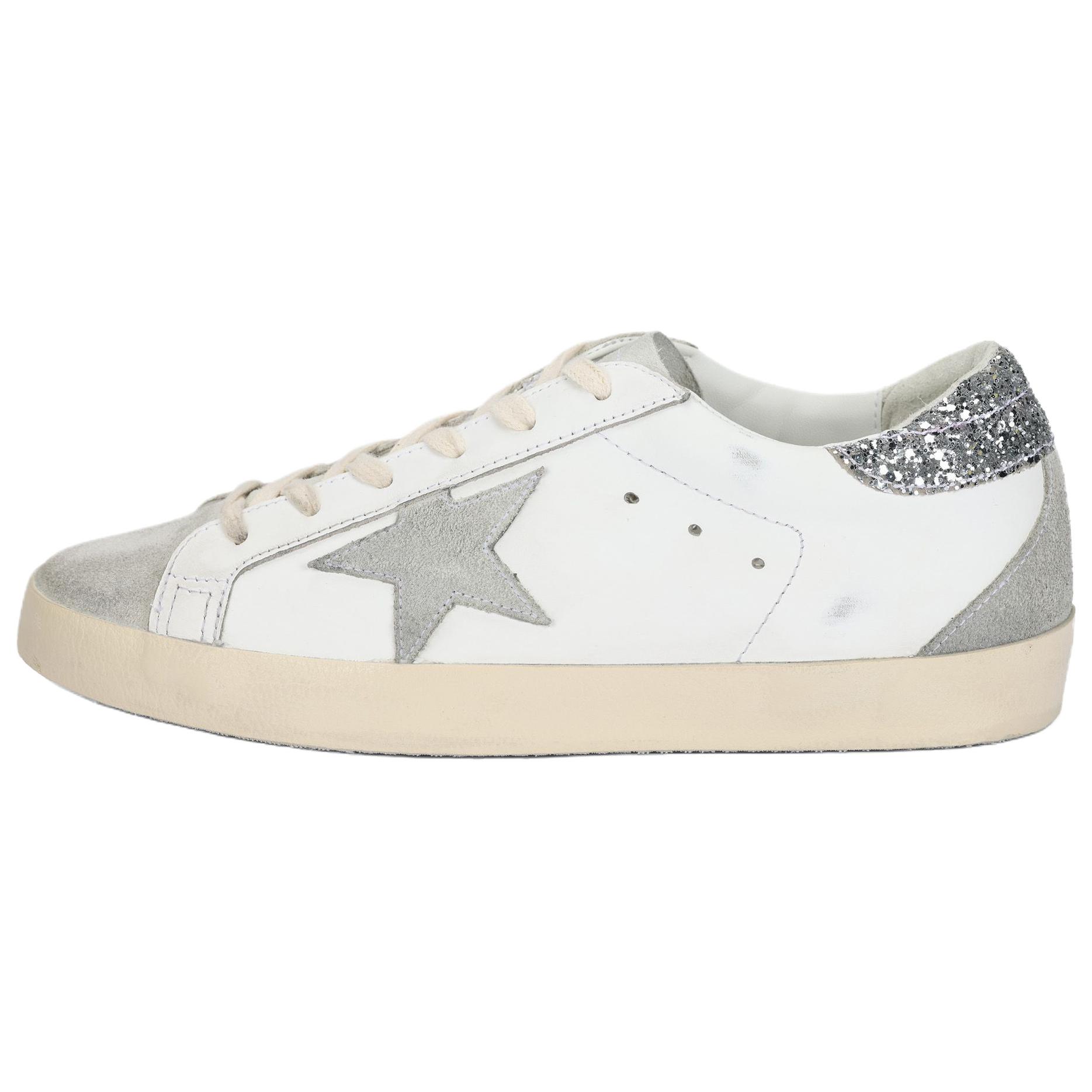 Женские кеды Golden Goose Super-Star (бело-серебряные)