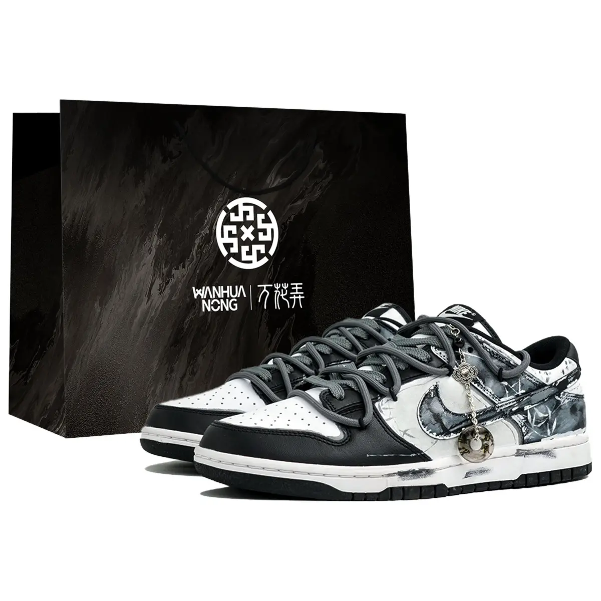 Nike Dunk Kaleidoscope, Ink, Shopping Bag Abrasion Resistant Low top Skateboard Shoes Men's Black White