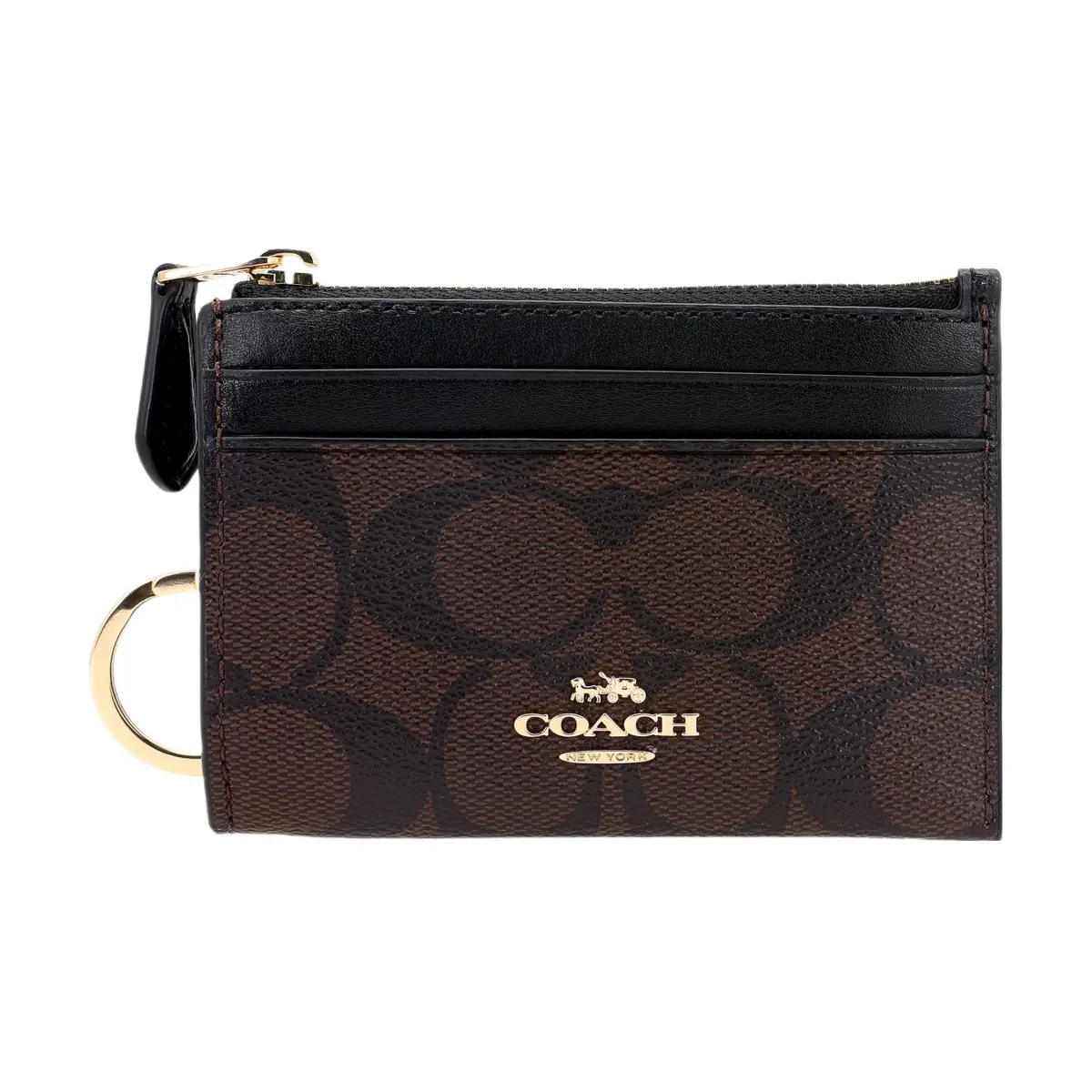 COACH Skinny Id Case Coated Canvas With Smooth Leather Card Holders Mini Women's Dark Brown
