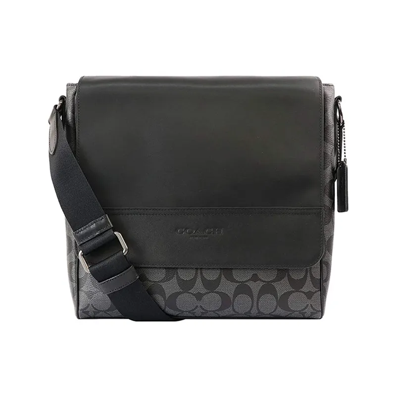 COACH Houston Coated Canvas With Cow Leather Messenger Bag, Crossbody Bag, Shoulder Bag Medium Men's Black