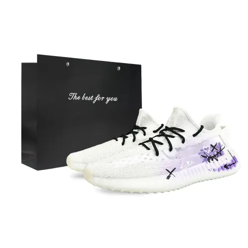 Adidas Originals Yeezy Boost 350 V2 Abrasion Resistant Abrasion Resistant Low top Casual Shoes Unisex White Purple