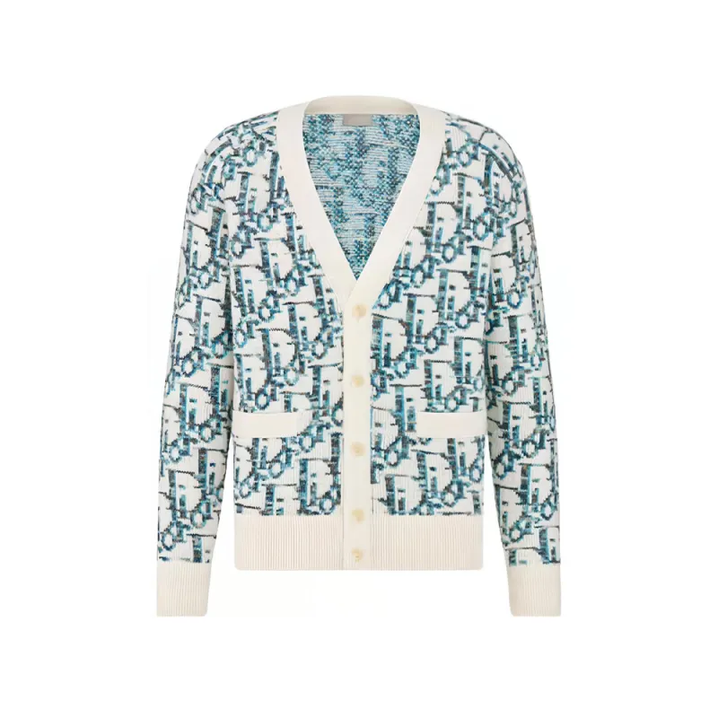 DIOR Sweaters Men's Blue V Neck Moderate Cardigan