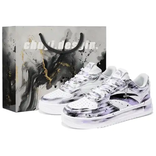 Anta Slip Resistant Abrasion Resistant Low top Skateboard Shoes Unisex White Black Purple