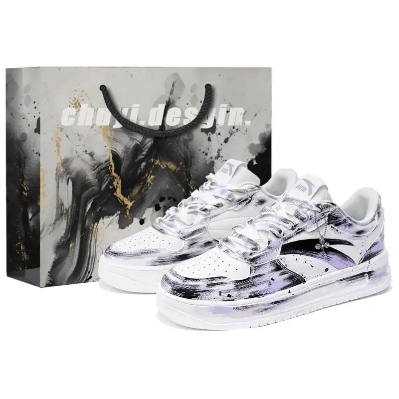 Anta Slip Resistant Abrasion Resistant Low top Skateboard Shoes Unisex White Black Purple