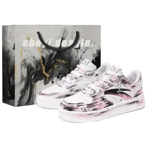 Anta Coverage Slip Resistant Abrasion Resistant Low top Skateboard Shoes Unisex White Black Pink