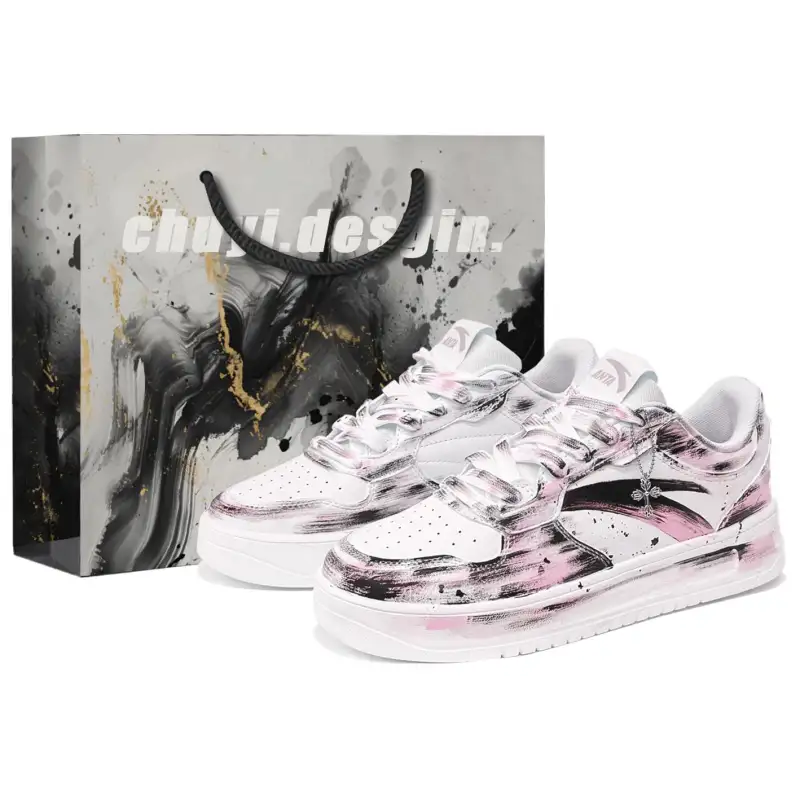 Anta Coverage Slip Resistant Abrasion Resistant Low top Skateboard Shoes Unisex White Black Pink