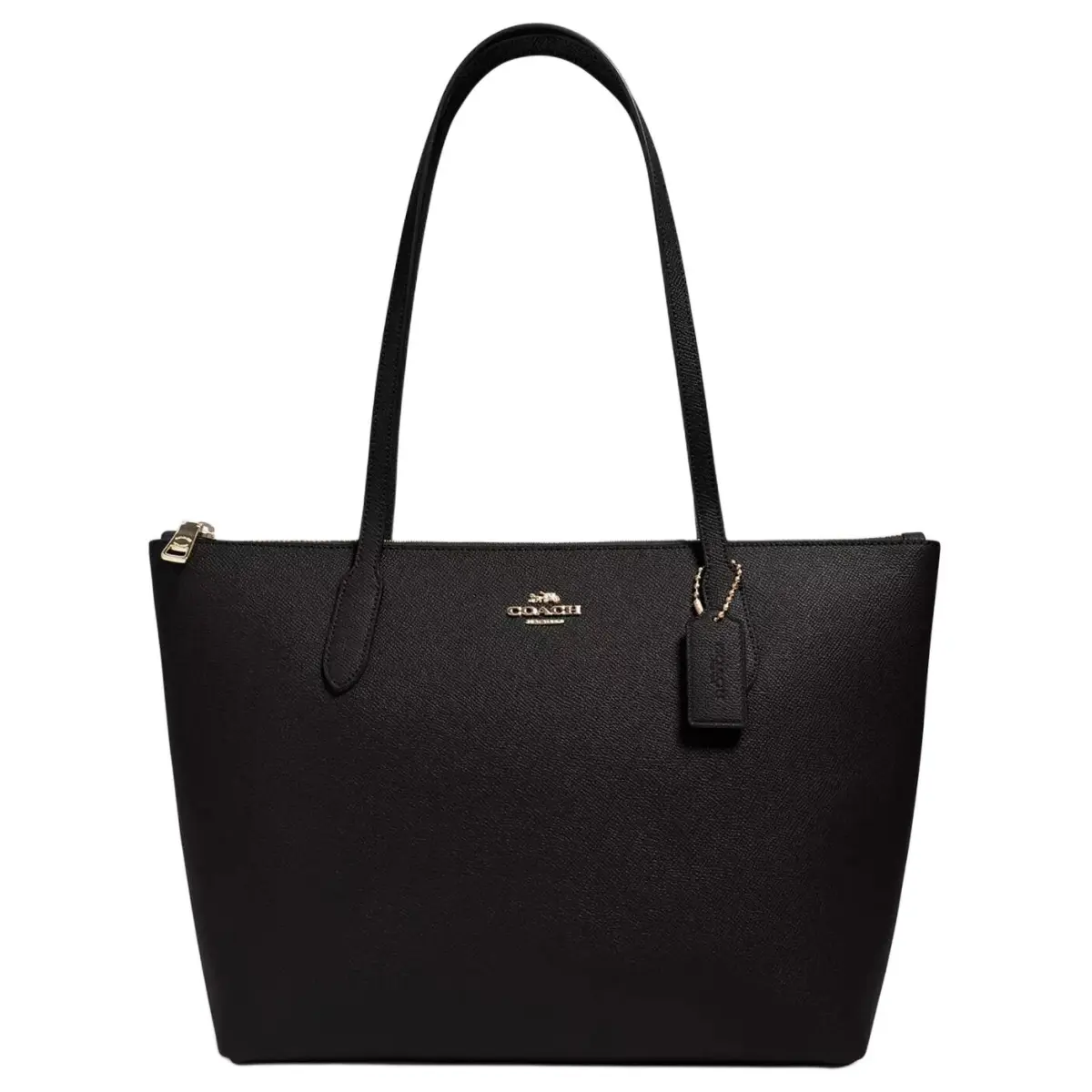 COACH Zip Top Tote Leather Shoulder Bag Large Women's Pure Black