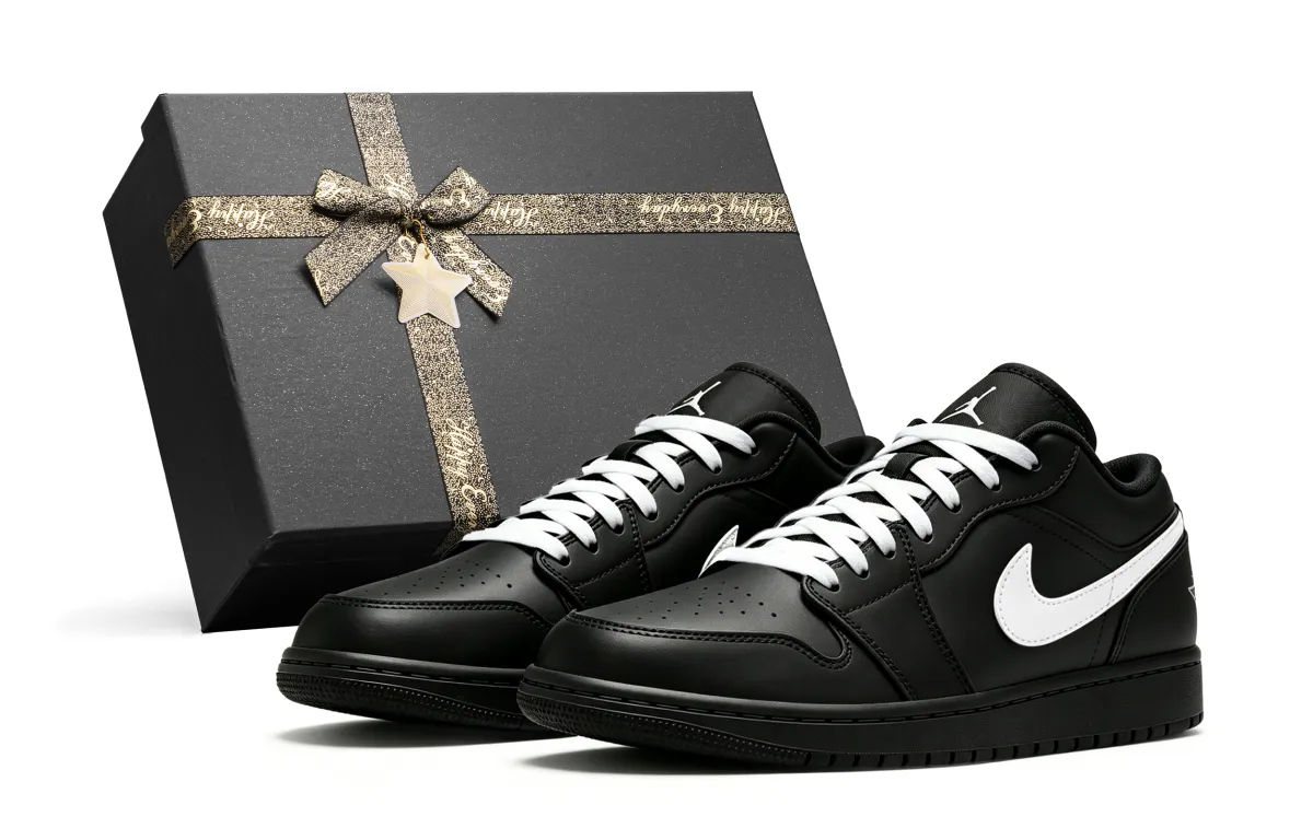 Jordan Air Jordan 1 Leather Comfortable Cushioning Abrasion Resistant Low top Vintage Basketball Shoes Unisex Black Box