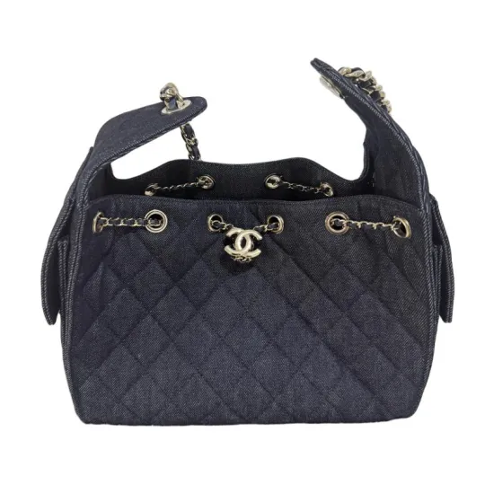 Сумка CHANEL Chanel 25, 26S, золотая этикетка, двойной логотип C, кожаная цепочка с бриллиантами, джинсовая сумка в стиле хиппи, маленькая женская сумка темно-синего цвета