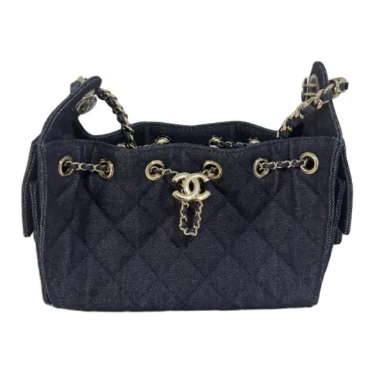 Сумка CHANEL Chanel 25, 26S, золотая этикетка, двойной логотип C, кожаная цепочка с бриллиантами, джинсовая сумка в стиле хиппи, мини-женская сумка темно-синего цвета