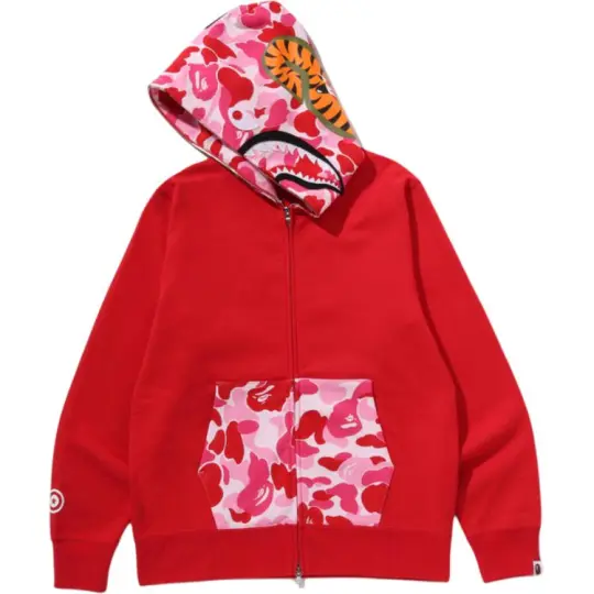 Толстовка A BATHING APE SS26 с камуфляжной строчкой, полной молнией и капюшоном акулы, одинаковый стиль для мужчин и женщин
