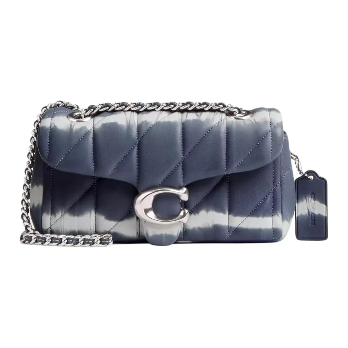 COACH Tabby Nappa Leather Shoulder Bag, Crossbody Bag Small Women's Silver & Midnight Marine Blue Multicolor