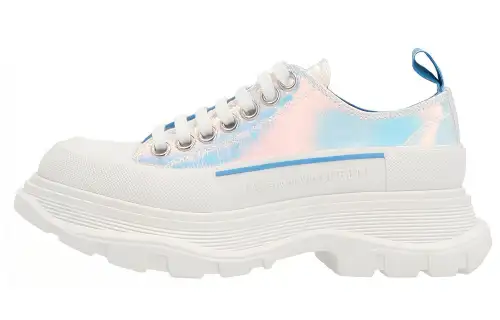 Alexander McQueen Silver Holographic Tread Slick Platform Low Sneakers 'White Multi' Women's