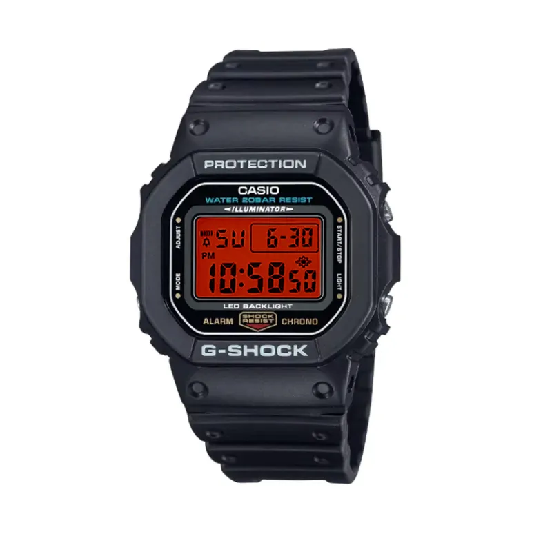 CASIO Custom Collection Electronic Movement Resin Strap Watch Unisex Red Watch Dial