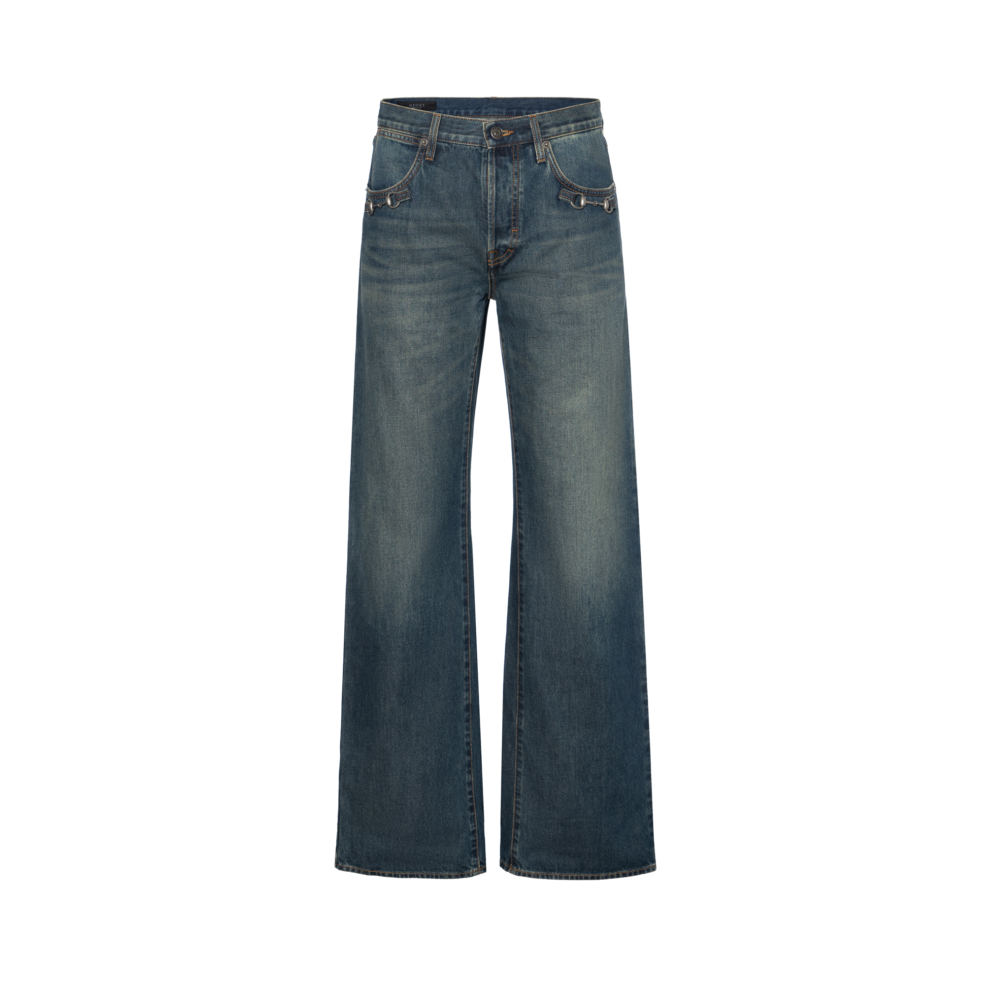 GUCCI Gucci SS26 La Famiglia collection cotton denim trousers and jeans with horsebit details for men