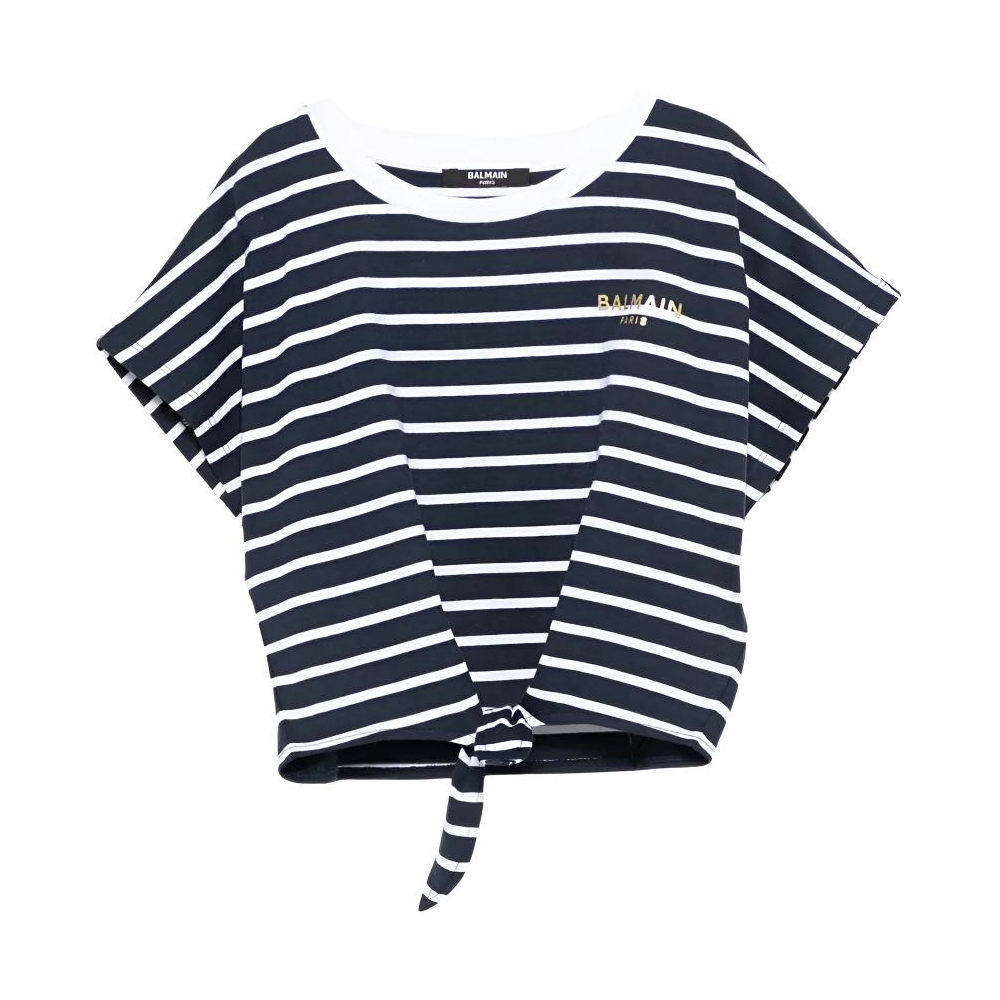 Женская футболка BALMAIN BALMAINT SS26 (бело-черная в полоску)