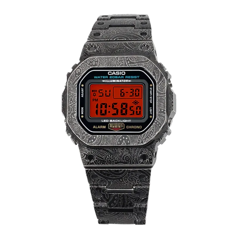 CASIO Custom Collection Electronic Movement Metal Strap Watch Unisex Red Watch Dial
