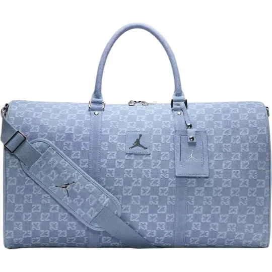 Jordan Monogram, 40 л, логотип бренда, хлопковая дорожная сумка, унисекс, для пар, джинсовая, синяя