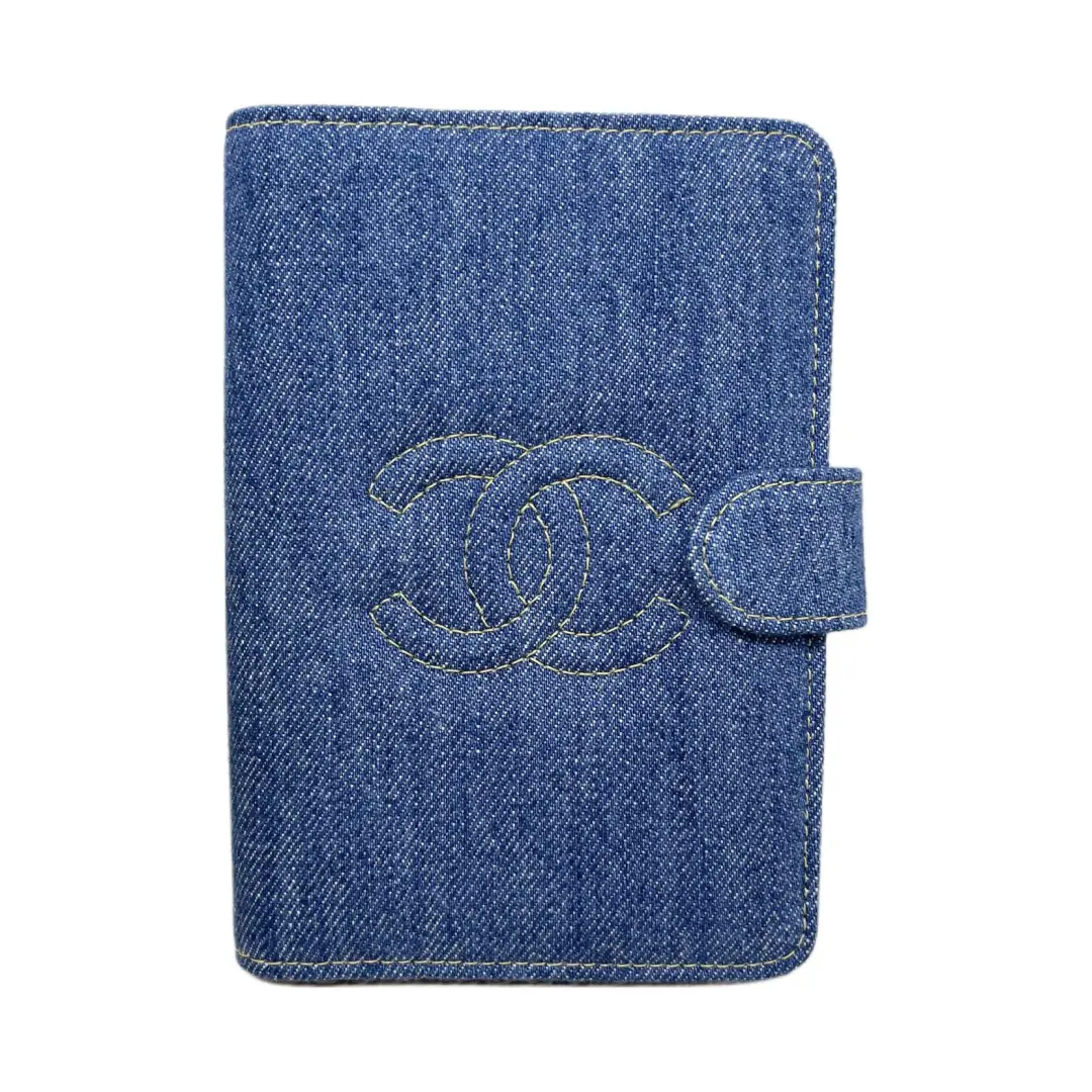 CHANEL Denim Passport Holder Unisex Dark Blue