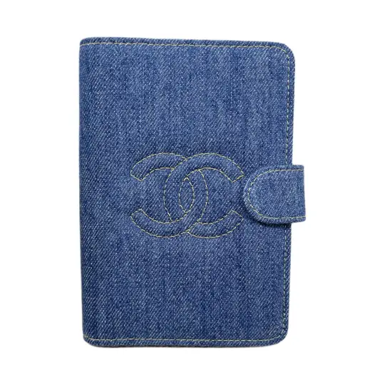 CHANEL Denim Passport Holder Unisex Dark Blue