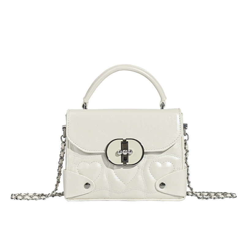 HAWA Artificial Leather Chain Bag, Small Square Bag, Crossbody Bag, Handbag Regular Women's White/Pink