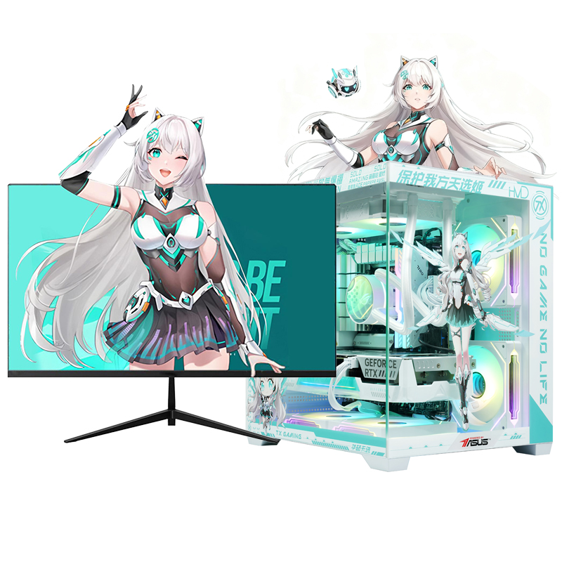 ASUS ASUS assembly machine i7 desktop game console office 14th generation Core i5 14400F 5060 transparent glass sea view room e-sports chicken full set monitor machine supports customization DIY computer delta tile configuration