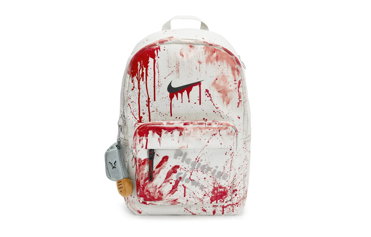 Nike Fabric Individual Niche Brand Logo Casual Solid Color Zip Closure Backpack Unisex Light Bone