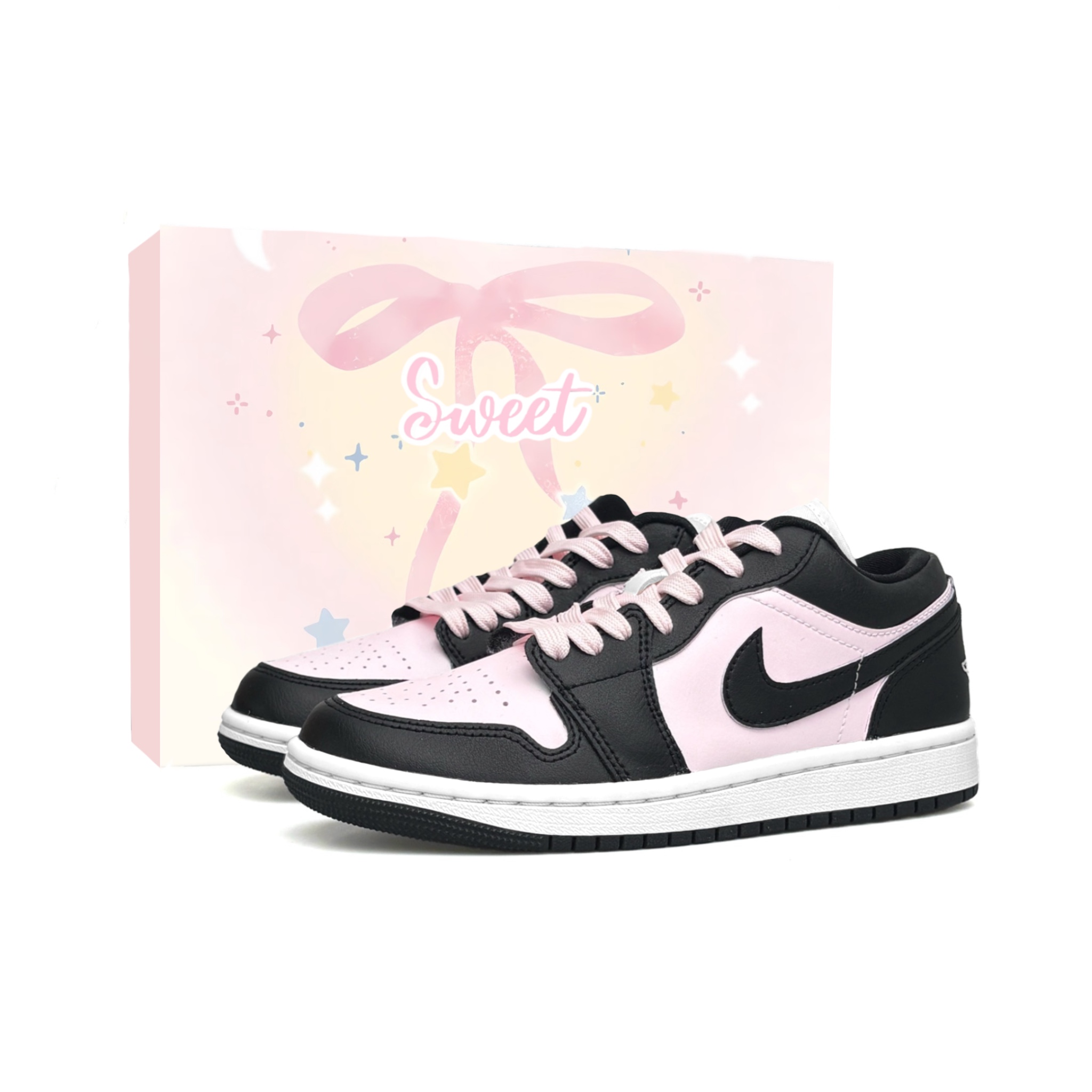 Jordan Air Jordan 1 WAO Abrasion Resistant Slip Resistant Low top Vintage Basketball Shoes Women’s Black Pink
