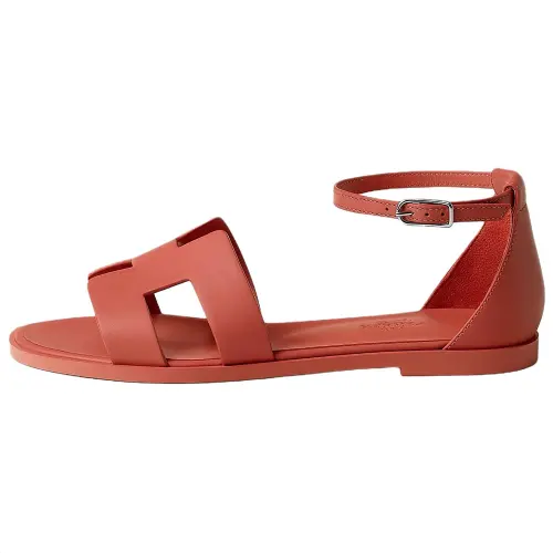 HERMES Santorini One Strap Sandals 1CM Women's Brown Red